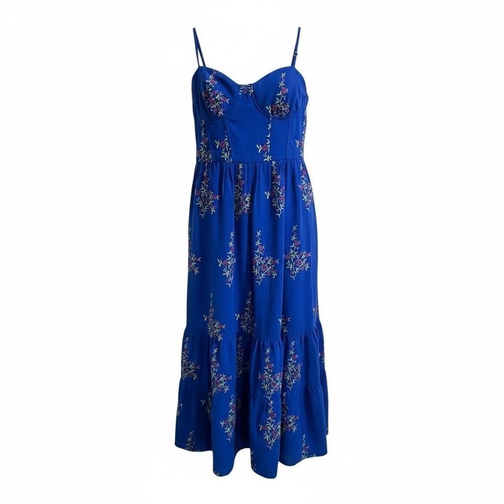 Betsey Johnson Floral Embroidered Sweetheart Bustier Tiered Midi Dress Size 6
